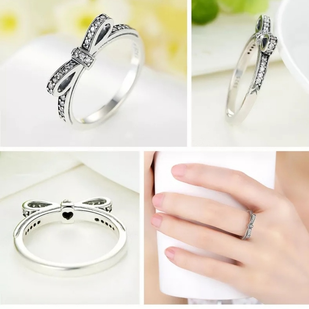 .925 Sterling silver bow ring with zircon pave - Picture 2 of 6